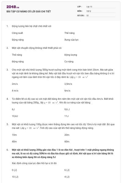 BÀI TẬP CƠ NĂNG CÓ LỜI GIẢI CHI TIẾT