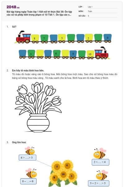 Bài tập hàng ngày Toán lớp 1 Kết nối tri thức Bài 38: Ôn tập các số và phép tính trong phạm vi 10 Tiết 1. Ôn tập các số trong phạm vi 10 có đáp án