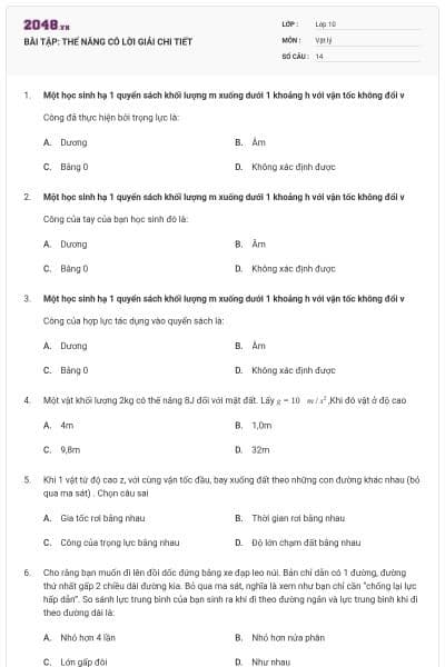 BÀI TẬP: THẾ NĂNG CÓ LỜI GIẢI CHI TIẾT