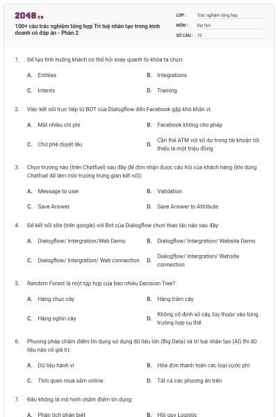 100+ câu trắc nghiệm tổng hợp Trí tuệ nhân tạo trong kinh doanh có đáp án - Phần 2