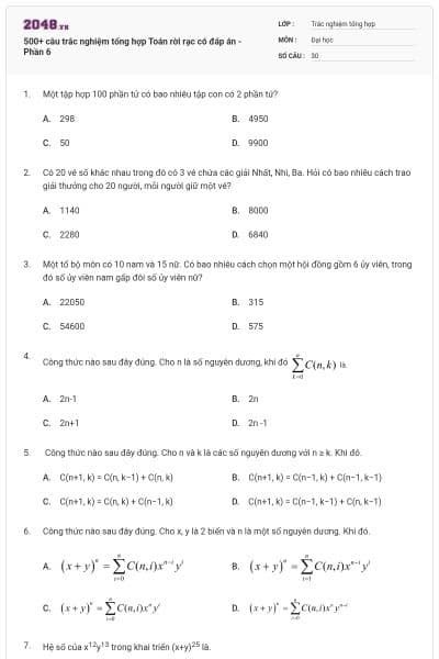 500+ câu trắc nghiệm tổng hợp Toán rời rạc có đáp án - Phần 6