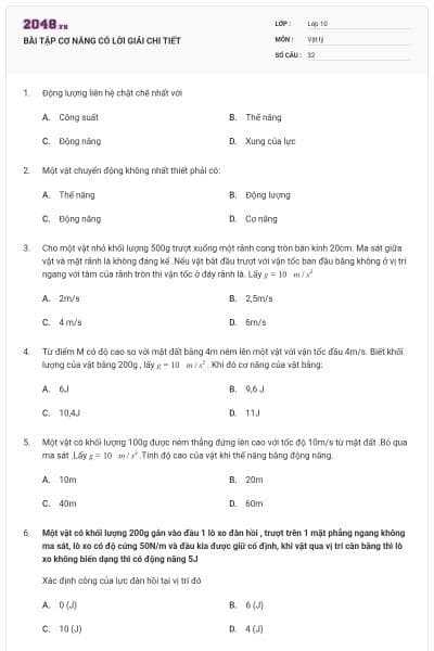 BÀI TẬP CƠ NĂNG CÓ LỜI GIẢI CHI TIẾT