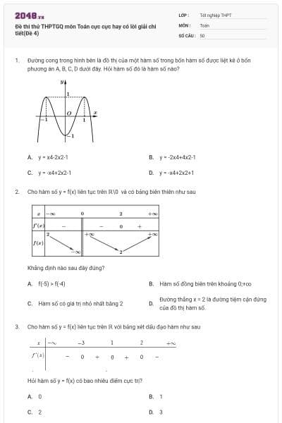 Đề thi thử THPTGQ môn Toán cực cực hay có lời giải chi tiết(Đề 4)