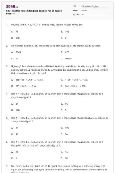 500+ câu trắc nghiệm tổng hợp Toán rời rạc có đáp án - Phần 14