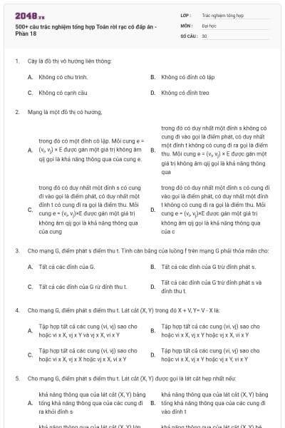 500+ câu trắc nghiệm tổng hợp Toán rời rạc có đáp án - Phần 18