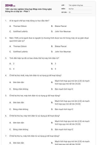 100+ câu trắc nghiệm tổng hợp Nhập môn Công nghệ thông tin có đáp án - Phần 1