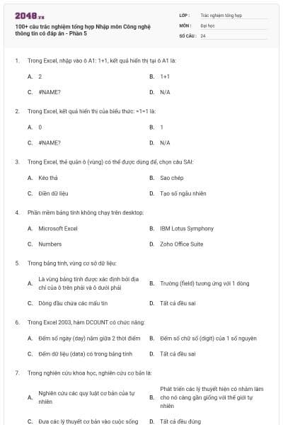 100+ câu trắc nghiệm tổng hợp Nhập môn Công nghệ thông tin có đáp án - Phần 5