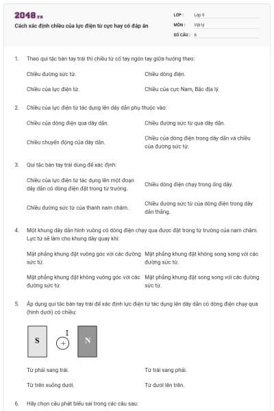 Cách xác định chiều của lực điện từ cực hay có đáp án