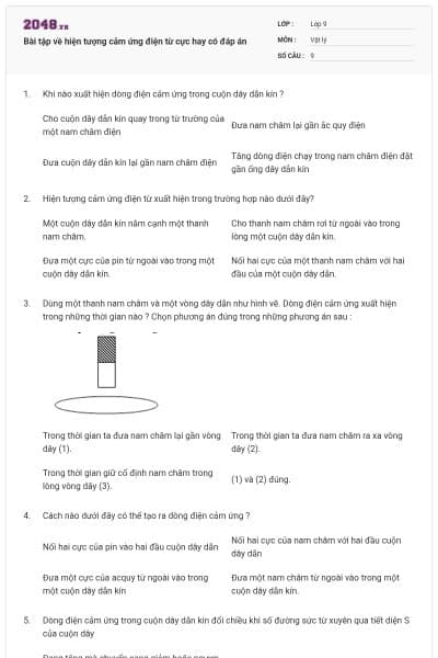 Bài tập về hiện tượng cảm ứng điện từ cực hay có đáp án