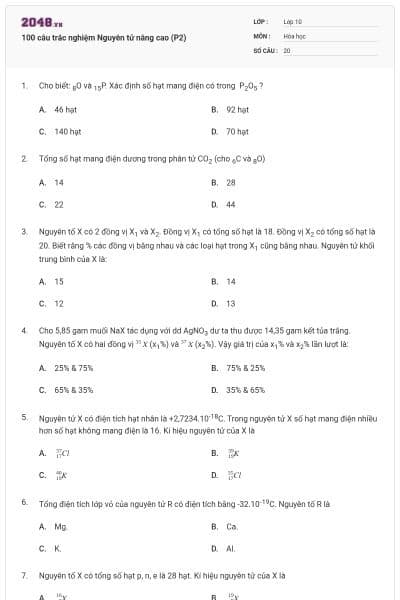 100 câu trắc nghiệm Nguyên tử nâng cao (P2)