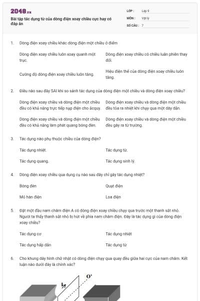 Bài tập tác dụng từ của dòng điện xoay chiều cực hay có đáp án
