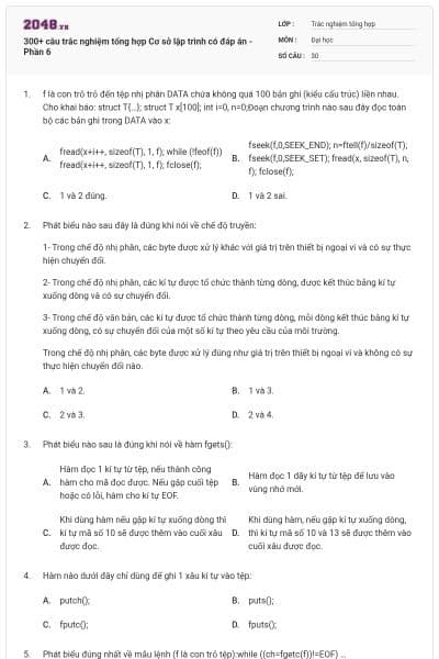 300+ câu trắc nghiệm tổng hợp Cơ sở lập trình có đáp án - Phần 6