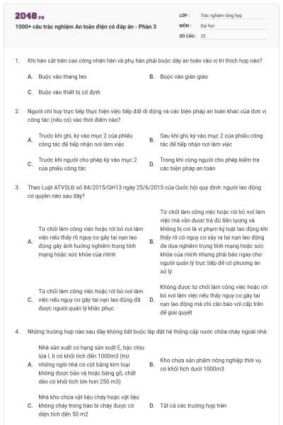 1000+ câu trắc nghiệm An toàn điện có đáp án - Phần 3