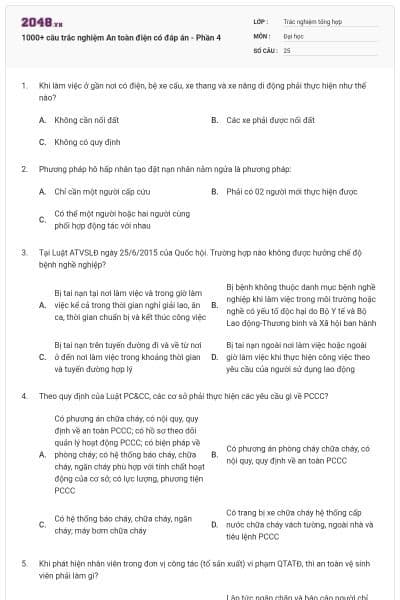 1000+ câu trắc nghiệm An toàn điện có đáp án - Phần 4