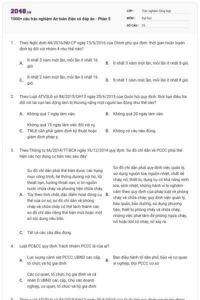 1000+ câu trắc nghiệm An toàn điện có đáp án - Phần 5