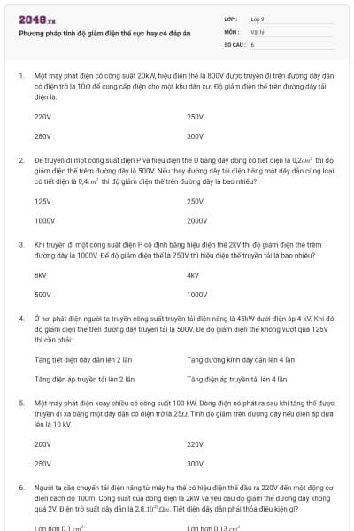 Phương pháp tính độ giảm điện thế cực hay có đáp án