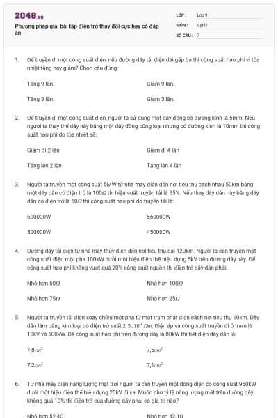 Phương pháp giải bài tập điện trở thay đổi cực hay có đáp án