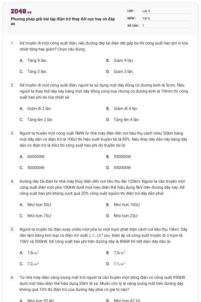 Phương pháp giải bài tập điện trở thay đổi cực hay có đáp án