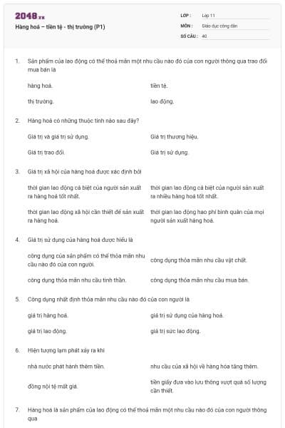 Hàng hoá – tiền tệ - thị trường (P1)