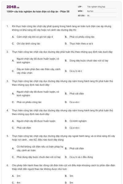 1000+ câu trắc nghiệm An toàn điện có đáp án - Phần 58