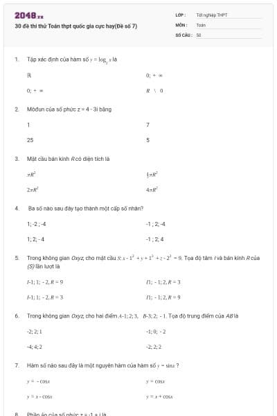 30 đề thi thử Toán thpt quốc gia cực hay(Đề số 7)
