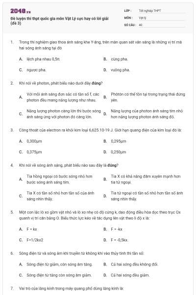 Đề luyện thi thpt quốc gia môn Vật Lý cực hay có lời giải (đề 3)