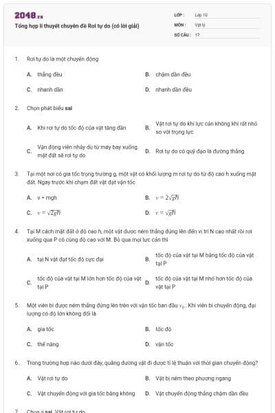 Tổng hợp lí thuyết chuyên đề Rơi tự do (có lời giải)