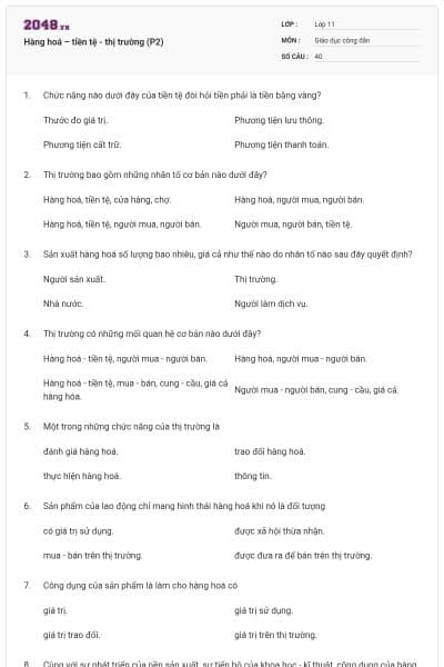 Hàng hoá – tiền tệ - thị trường (P2)