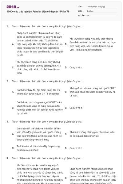 1000+ câu trắc nghiệm An toàn điện có đáp án - Phần 79