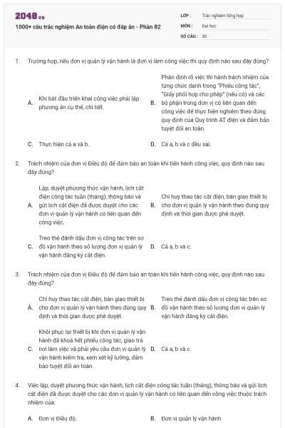 1000+ câu trắc nghiệm An toàn điện có đáp án - Phần 82