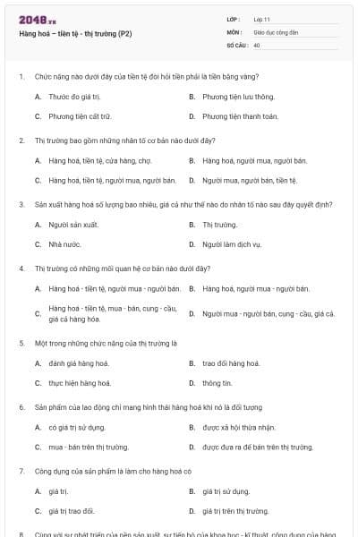 Hàng hoá – tiền tệ - thị trường (P2)