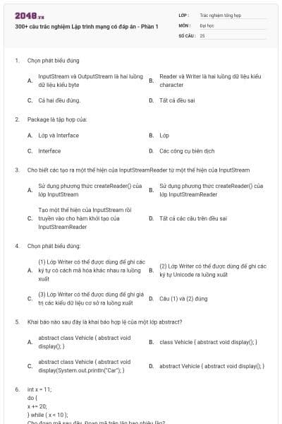 300+ câu trắc nghiệm Lập trình mạng có đáp án - Phần 1