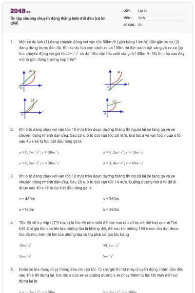 Ôn tập chương chuyển động thẳng biến đổi đều (có lời giải)