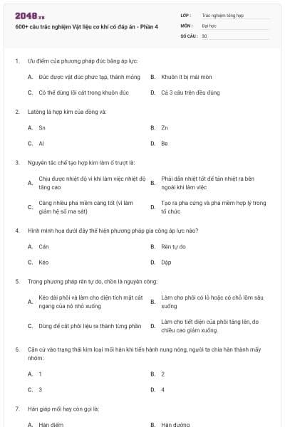 600+ câu trắc nghiệm Vật liệu cơ khí có đáp án - Phần 4
