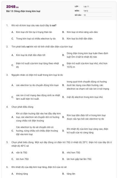 Bài 13: Dòng điện trong kim loại