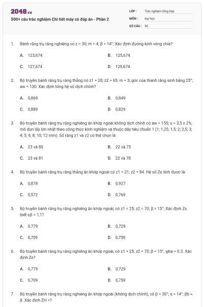 500+ câu trắc nghiệm Chi tiết máy có đáp án - Phần 2