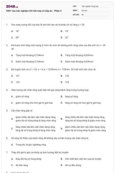 500+ câu trắc nghiệm Chi tiết máy có đáp án - Phần 4