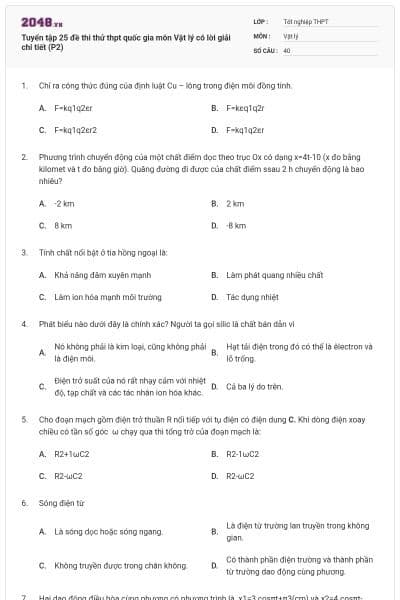 Tuyển tập 25 đề thi thử thpt quốc gia môn Vật lý có lời giải chi tiết (P2)