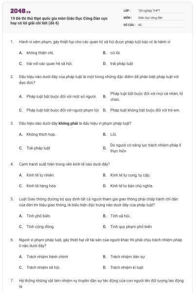 19 Đề thi thử thpt quốc gia môn Giáo Dục Công Dân cực hay có lời giải chi tiết (đề 6)