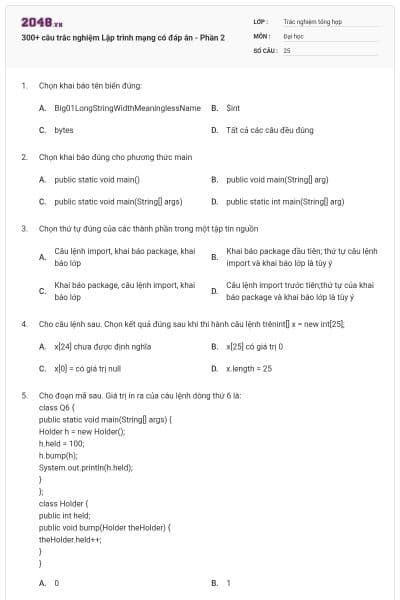 300+ câu trắc nghiệm Lập trình mạng có đáp án - Phần 2