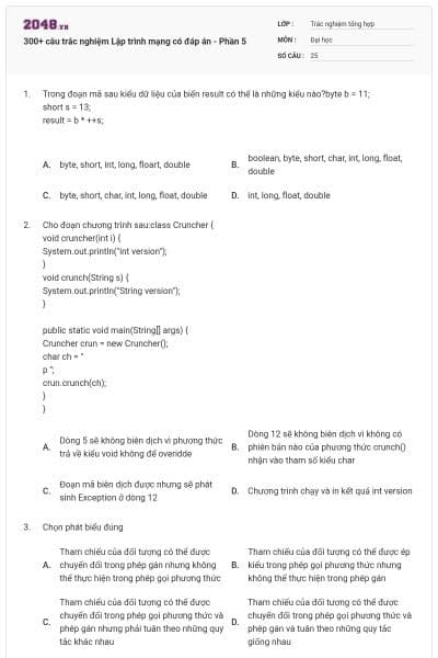 300+ câu trắc nghiệm Lập trình mạng có đáp án - Phần 5