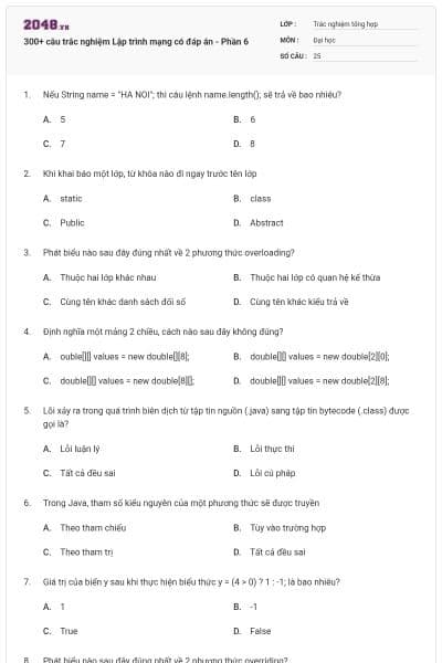 300+ câu trắc nghiệm Lập trình mạng có đáp án - Phần 6