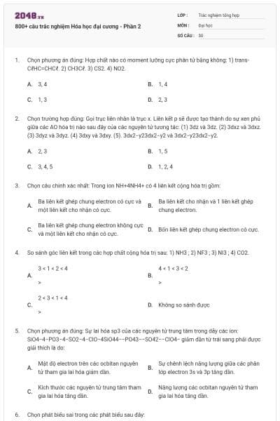 800+ câu trắc nghiệm Hóa học đại cương - Phần 2