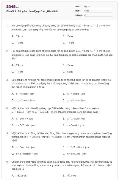 Chủ đề 5 - Tổng hợp dao động có lời giải chi tiết