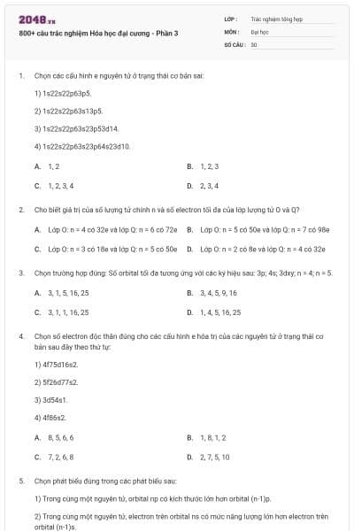 800+ câu trắc nghiệm Hóa học đại cương - Phần 3