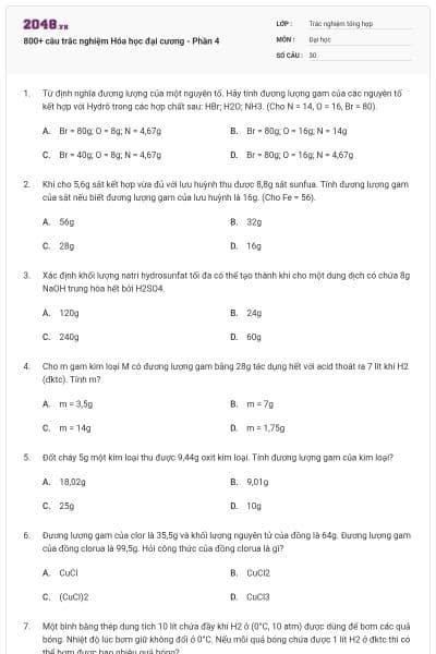 800+ câu trắc nghiệm Hóa học đại cương - Phần 4
