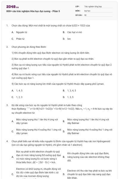 800+ câu trắc nghiệm Hóa học đại cương - Phần 5