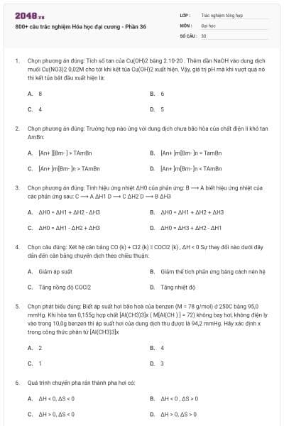 800+ câu trắc nghiệm Hóa học đại cương - Phần 36