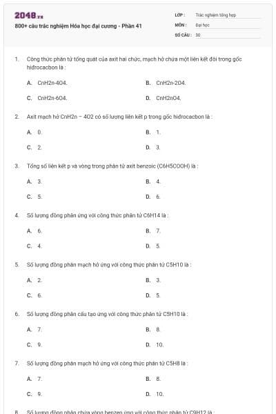 800+ câu trắc nghiệm Hóa học đại cương - Phần 41
