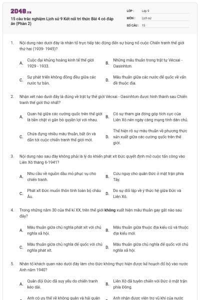 15 câu trắc nghiệm Lịch sử 9 Kết nối tri thức Bài 4 có đáp án (Phần 2)